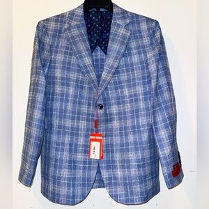NWT Mattarazi Uomo Men's Navy Plaid Blazer Size 48 (store tag says 38S)